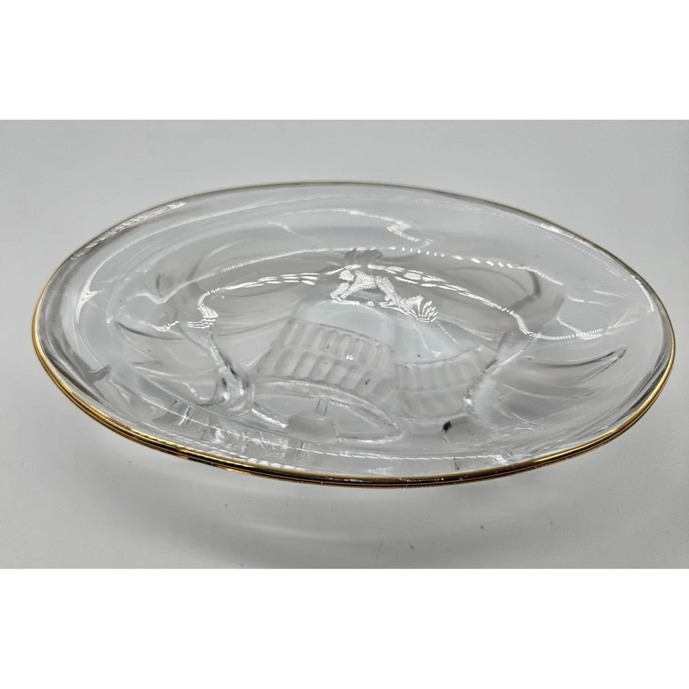 Mikasa Studio Nova Oval Glass Dish Gold Gilt Rim Bells‎ And Ribbons Design 7